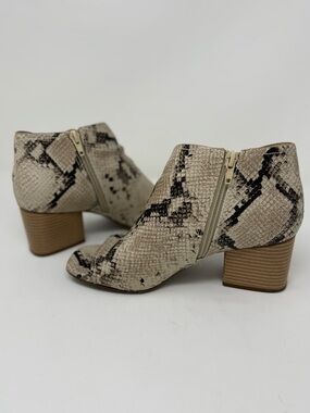 Fergalicious Snake Print Peep Toe Booties Block Heel Size 8.5